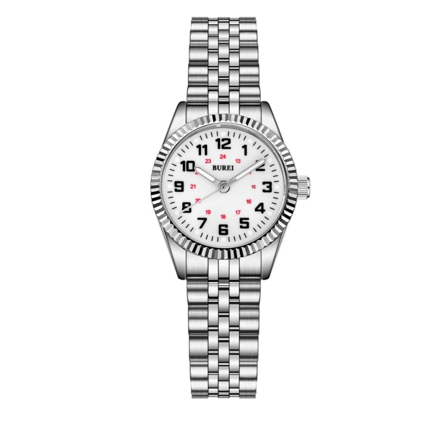 BUREI Analog Quartz Silver Silver Stainless Steel Watch Women's Watch, Waterproof, Business, Stylish, Dial, Band, Simple, Casual, Small, Easy-to-Read,