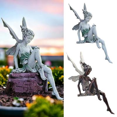 Květinová víla Socha Zahrada Krajinářství Dvůr Art Ornament Pryskyřice Turek Sedící socha Venkovní figurky andělů Řemeslná dekorace