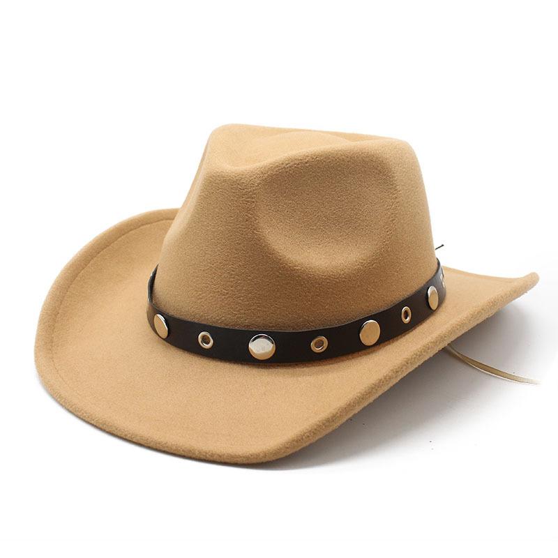 Western Cowboy Hat Off-White Men'S Ladies Outdoor Travel Hat Riding Hat Wool Top Hat Sunscreen Cowoy Hat