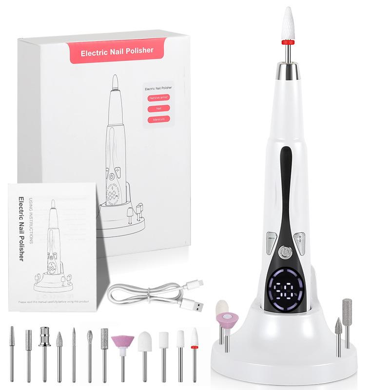 

Портативная 15000 об/мин Машинка для шлифовки ногтей Электрическая пилка для ногтей Дрель Профессиональная с большим экраном для маникюра педикюра белый