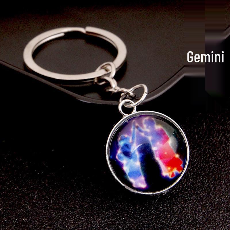 Kulatý svítící krystal zvěrokruhu Keychain - Panna & Lev