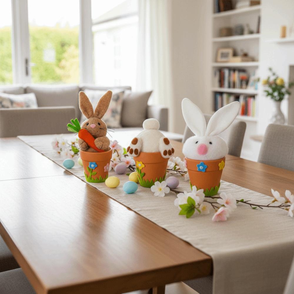 Cartoon Rabbit Holding Carrot Ornament Realistic Country Retro Style Easter Bunny Statue Handmade Flower Pot Ornament