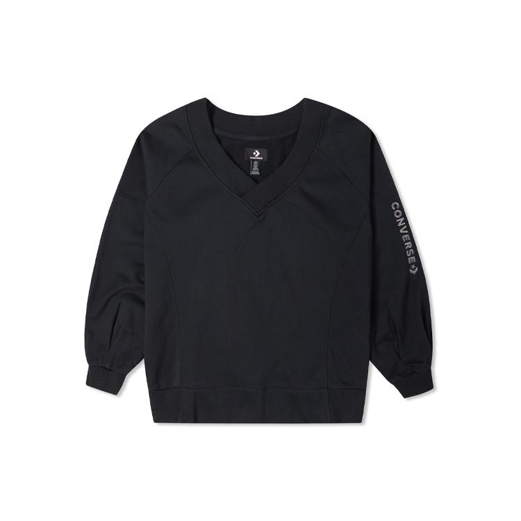 (WMNS) Converse Solid Color Loose Knit V neck Hoodie Black Women s 10022959-A01 XXL