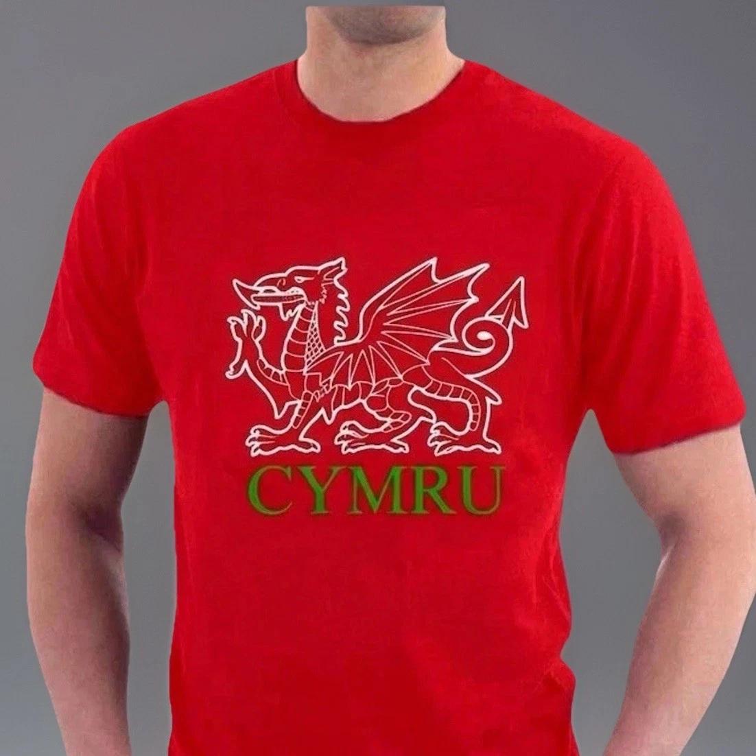 Футболка Уэльс Валлийский Дракон CYMRU Хлопковая Футболка Флаг Регби Футбол Глупые Футболки L