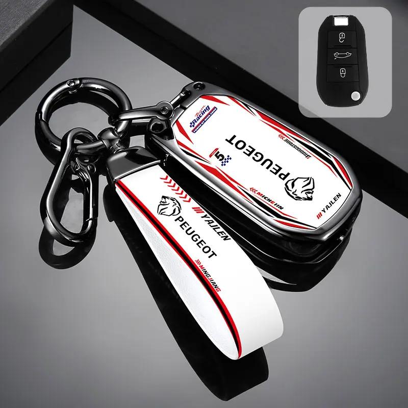 Car Sticker 2025 Hot Alloy Car Flip Remote Key Case Cover Protector Shell For Peugeot 208 308 408 508 2008 3008 4008 5008 Auto K