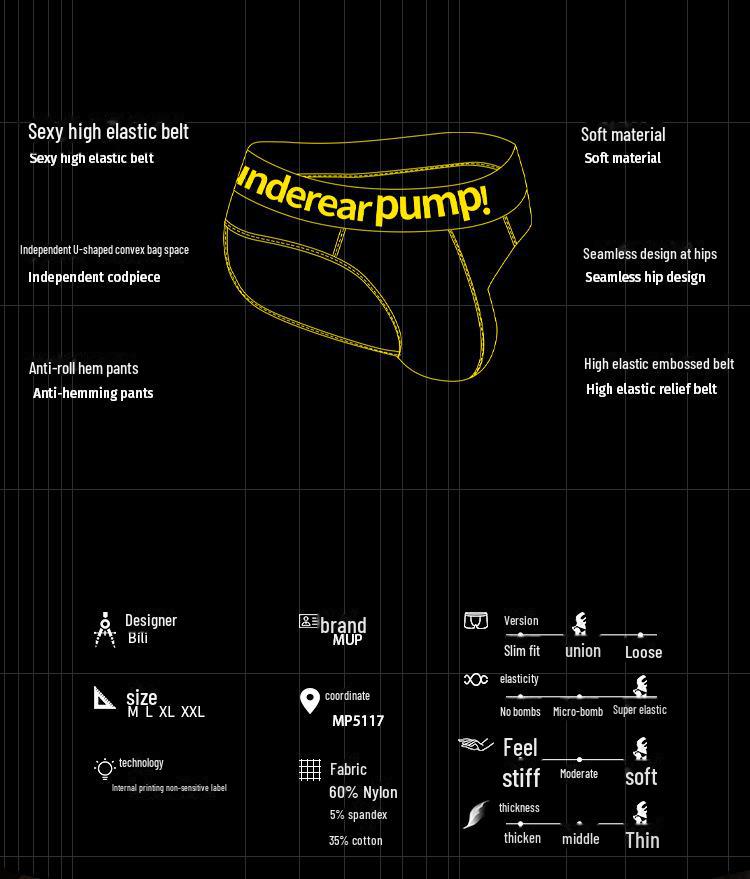 Men's Low Waist Slim Fit Stitching Style U-Convex Pouch Sports Underwear (MP5117)