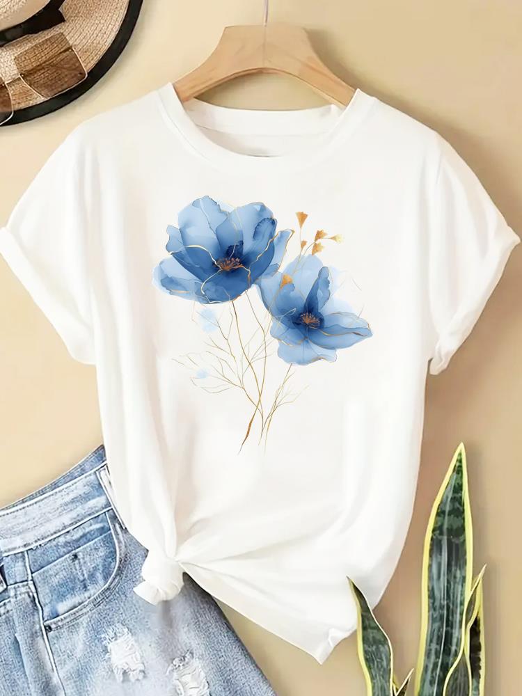 (Asian Size) trend watercolor letter Printed Clothing Casual T Shirt  Lady Female Top Fashion Graphic Short Sleeve T-shirts Women Tee