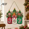 Festive Wall Decoration for Home Christmas Door Sign, Gingerbread Candy Wooden Joy Hanging Wreath, Mason Decor Jar Welcome Sign Front Door,