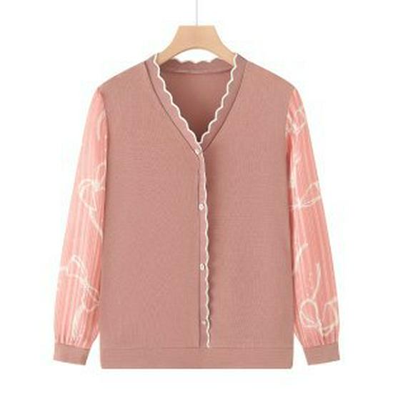 

2026 Spring Thin Base Layer Long-Sleeve T-shirt for Middle-Aged Moms 4XL розовый