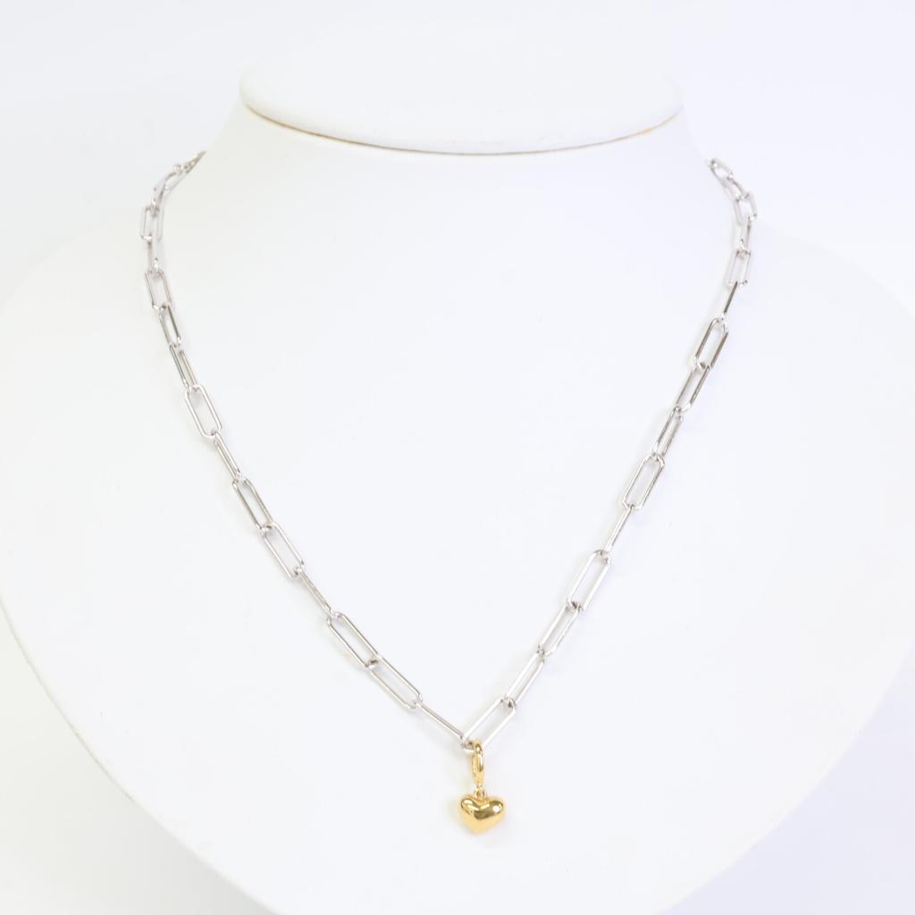 ete [Excellent Condition] 925 Catchy Heart Charm Figaro Chain Necklace Yellow gold / SilverUsed