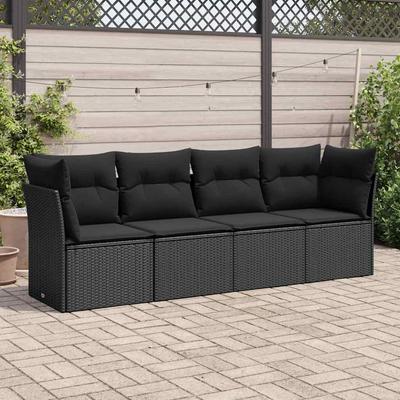 Vidaxl 4-Cz. Garden Lounge Set, Cushions, Black PE Rattan