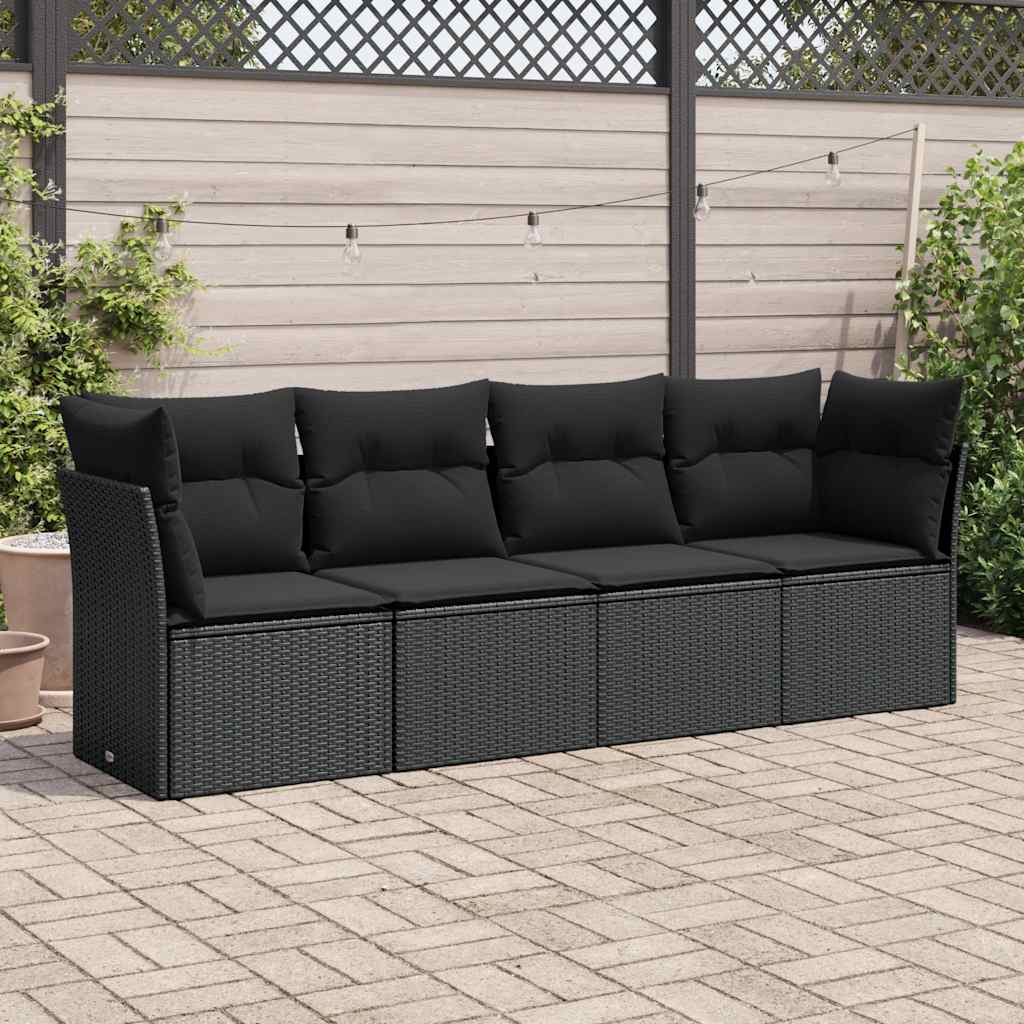 Vidaxl 4-Cz. Garden Lounge Set, Cushions, Black PE Rattan