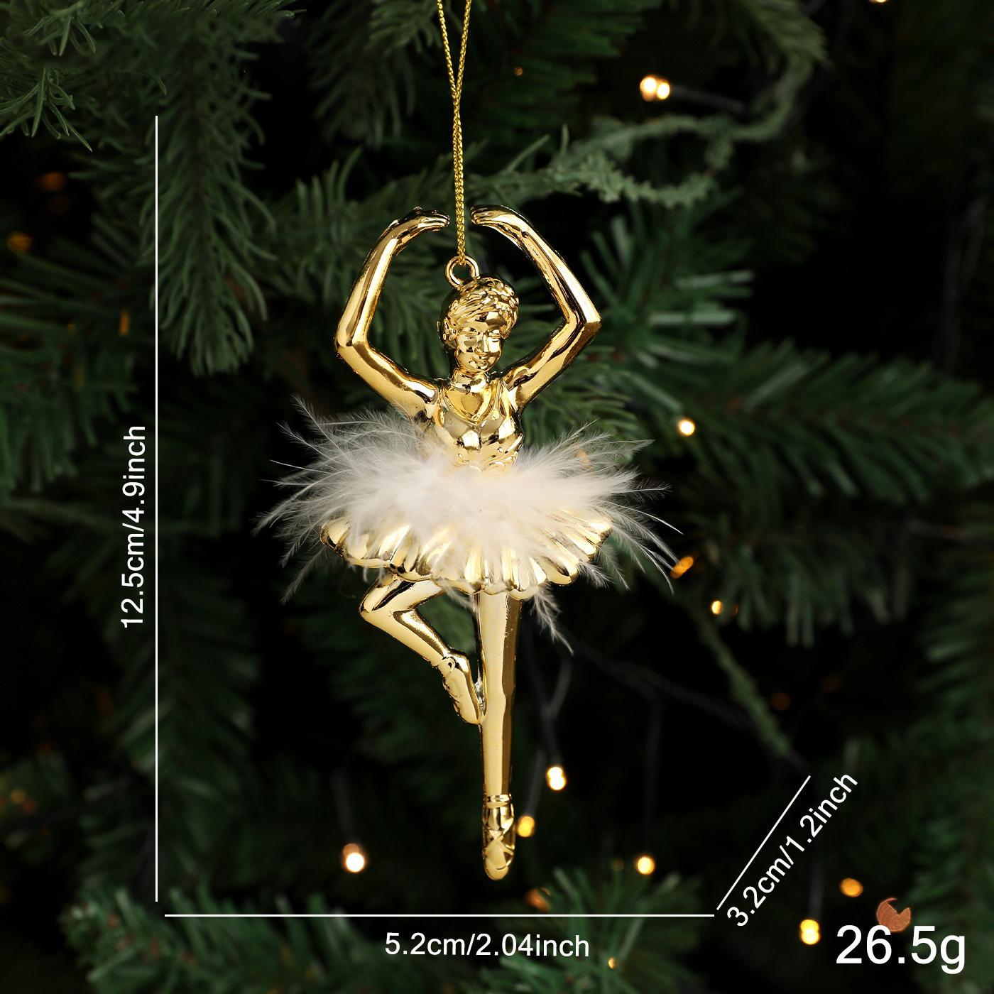 

Electroplated Plastic Ballet Girl With Feather Pendant, Christmas Tree Ornament, Festive Atmosphere Decoration золотистий