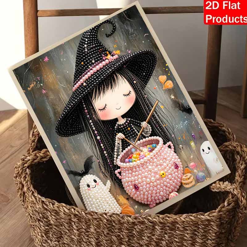 Halloween witch pearl painting art full pearl handmade diy home decorations