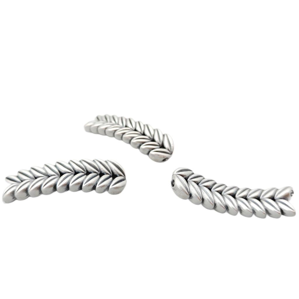 Sterling Silver 999 Wheat Ear Spacer Beads for DIY Bracelets - 3D Traditional Craft Pure Silver Jewelry Accessory.