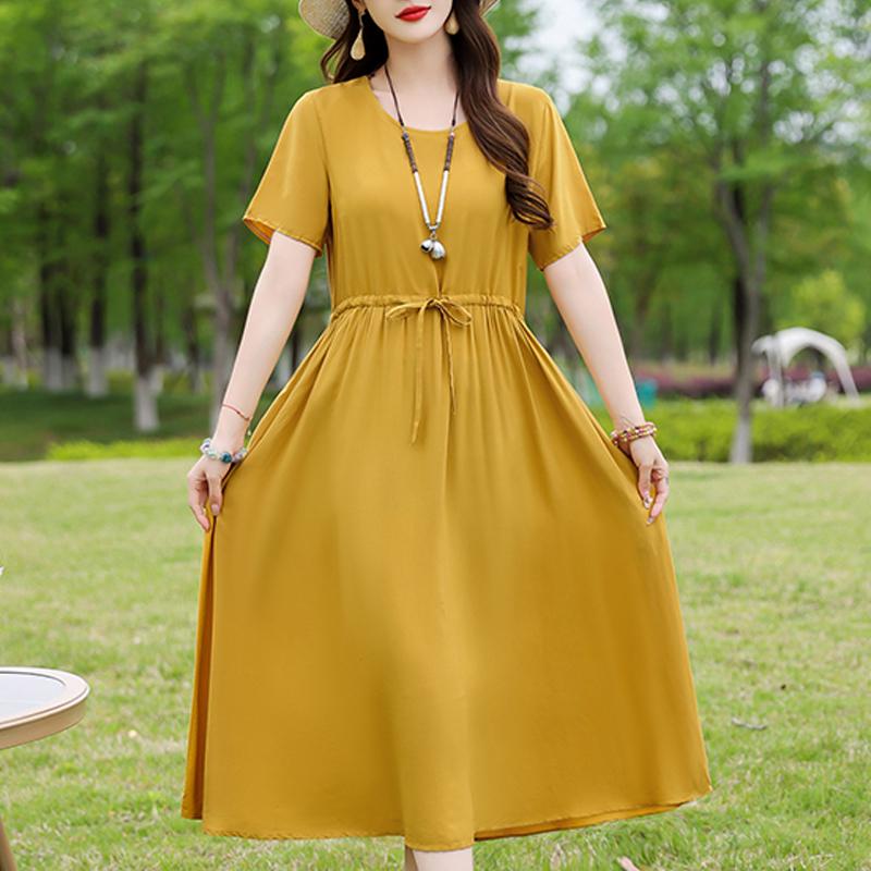 Casual Women's Dress Summer Vintage Clothes Loose Short Sleeve Plus Size Elegant Long Dresses