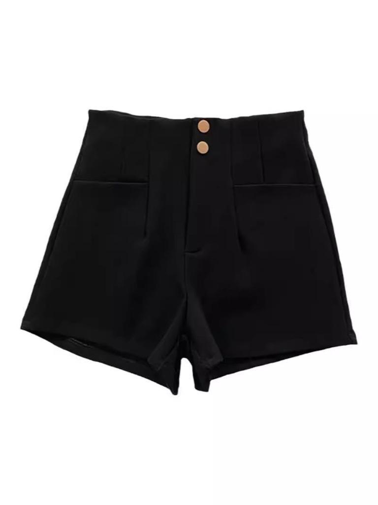 Women's High-Waist Black Suit Shorts - Summer 2024 A-Line Slimming Style