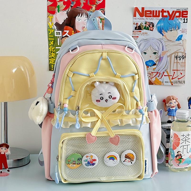 

School bag female primary school junior high school student large capacity sweet backpack simple versatile backpack fashion trend cute pain bag single bag синий
