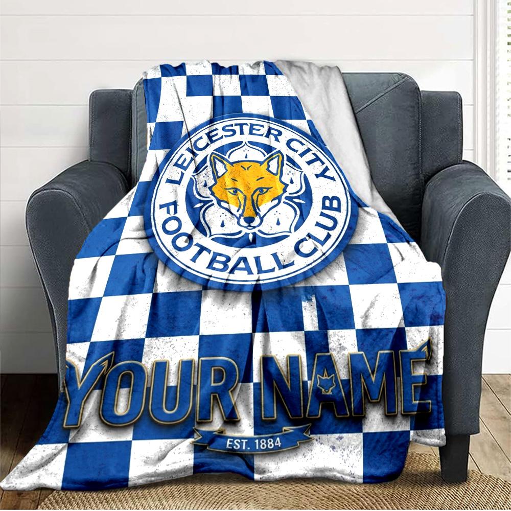 Name Custom Leicester City FC Logo Print Flannel Blanket High Quality Warm Comfortable Cover for All Seasons Perfect for Gifts Home Decor