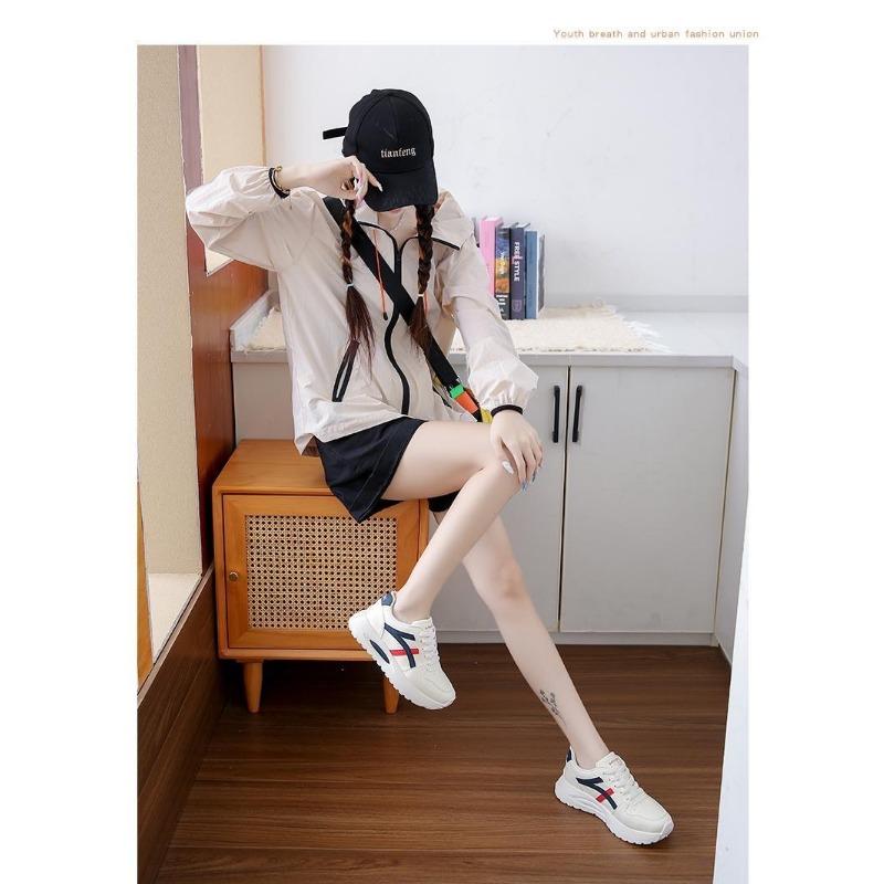 Casual Thick Sole Height Increasing Korean Style White Running Sneakers For Women