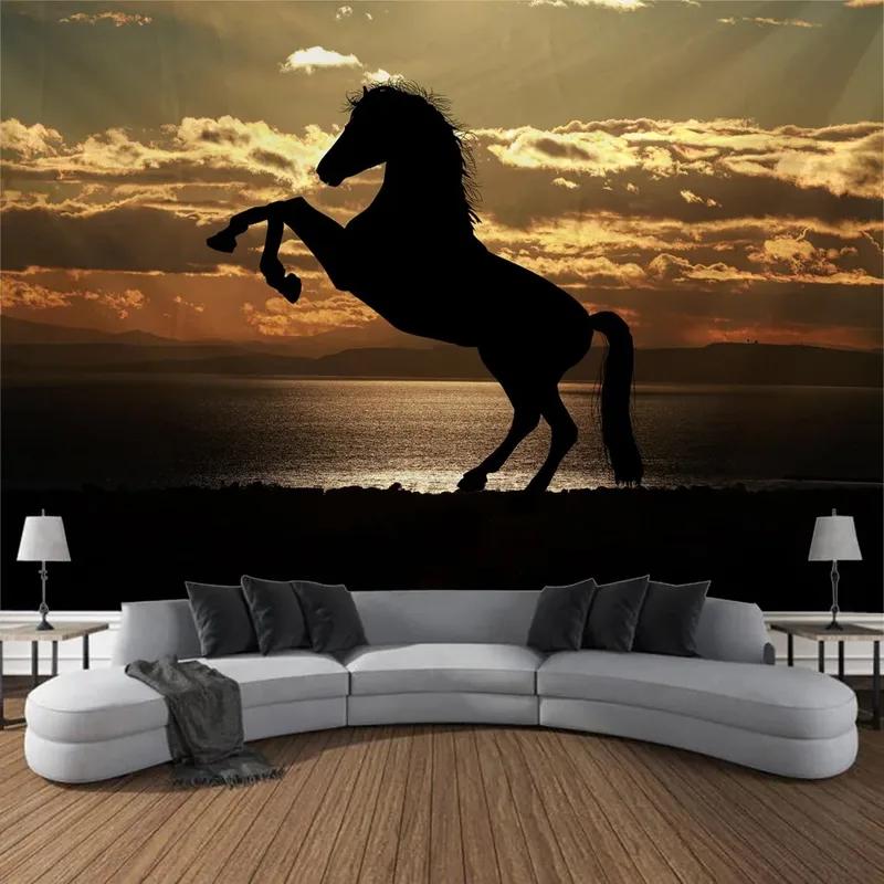 

Животное Лошадь Бегущий Фон Гобелен Спальня Гостиная Гобелен Домашнее Настенное Украшение Гобелен 100x75cm