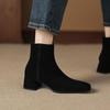 Krazing Pot 2026 cow suede nubuck Winter Square Toe Chunky Heels Chelsea Fashion Boots Women Zip Retro Women Ankle Boots