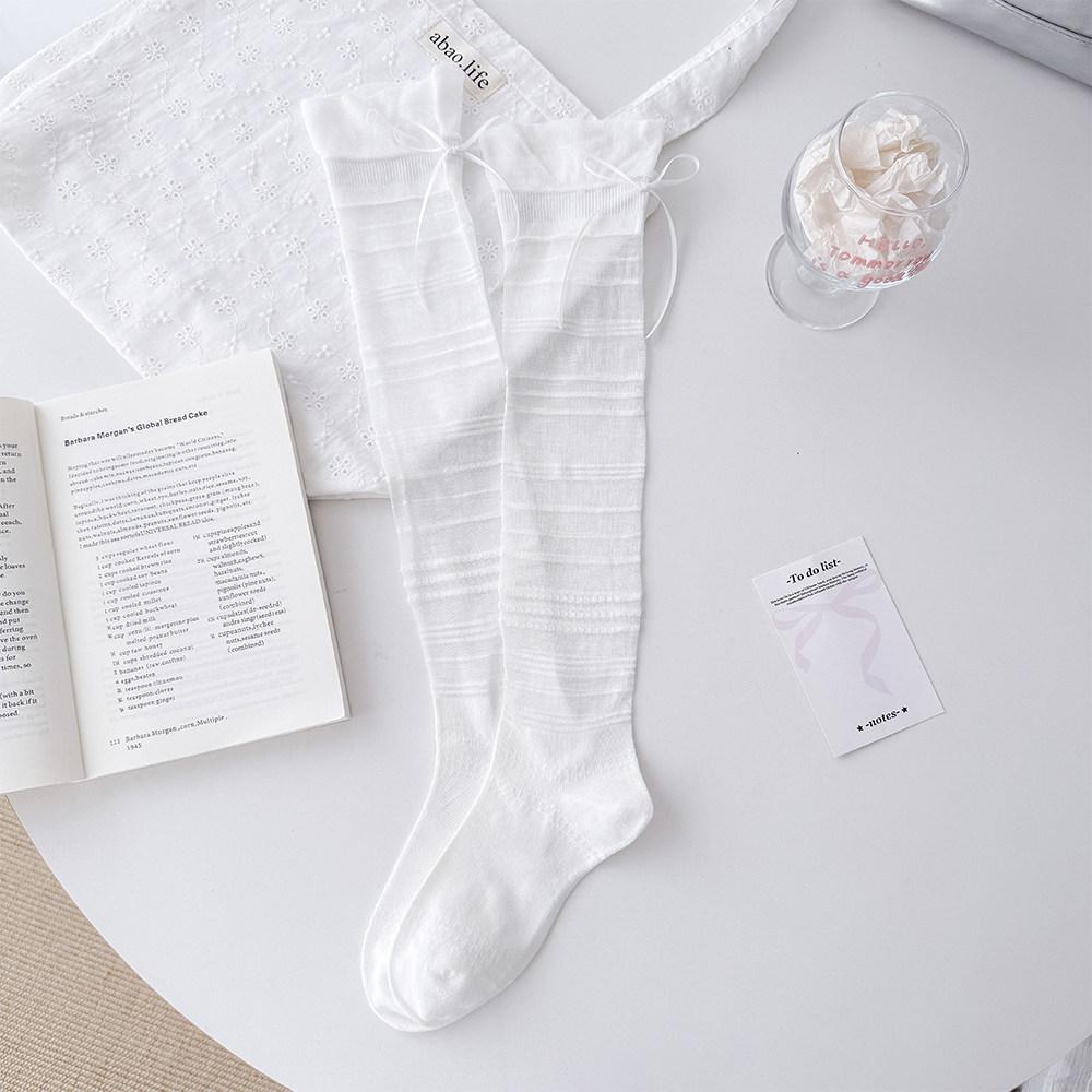 Korean Ballet Style Calf Socks Women's Spring and Summer Kola Stacking Socks Thin Breathable Jk Girl Bow Medium Tube Socks