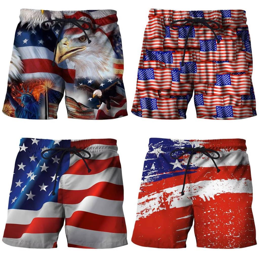 Boxshorts Hosen USA Amerika Flagge 3D-Druck Training MMA Unisex Männer Frauen Schnelltrocknend Fitness Gym Sport Workout Lässige Streetwear