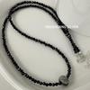 S925 Sterling Silver Black Spinel & Gray Stone Beaded Necklace - Sweet Cool High-End Layered Clavicle Chain for Girls