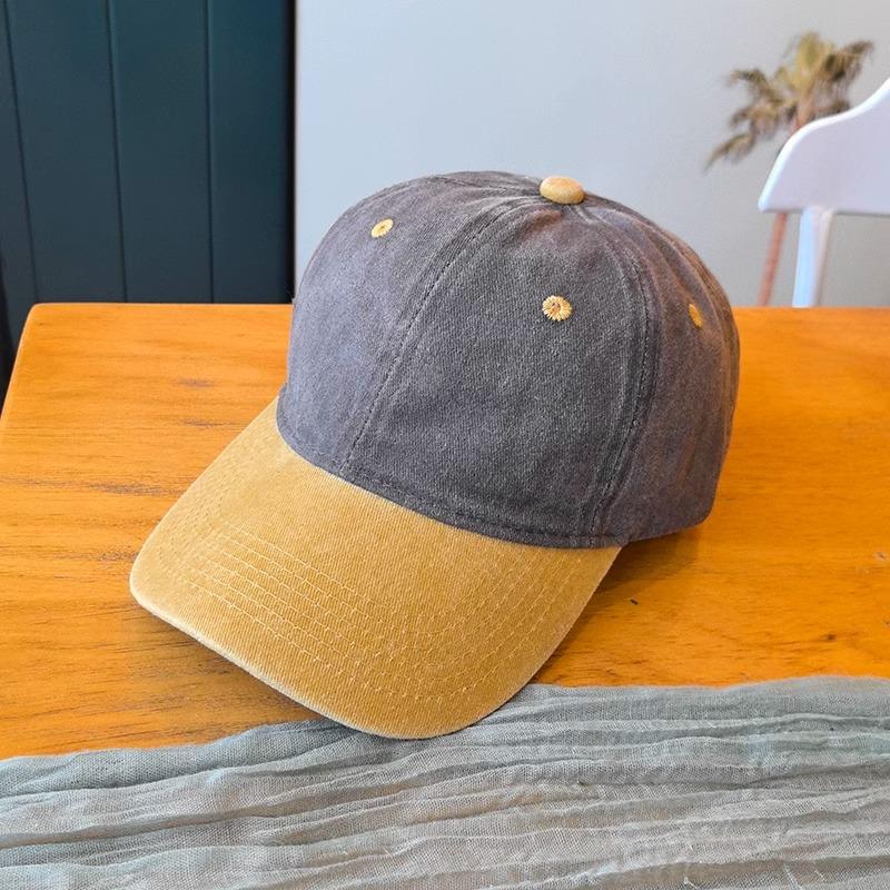 Retro Color-blocked Denim Brim Ponytail Baseball Cap Personality Curved Brim Sports Hip Hop Style Baseball Cap Adjustable