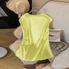 Damen Freizeit Satin V-Ausschnitt Tunnelzug Hemd Top