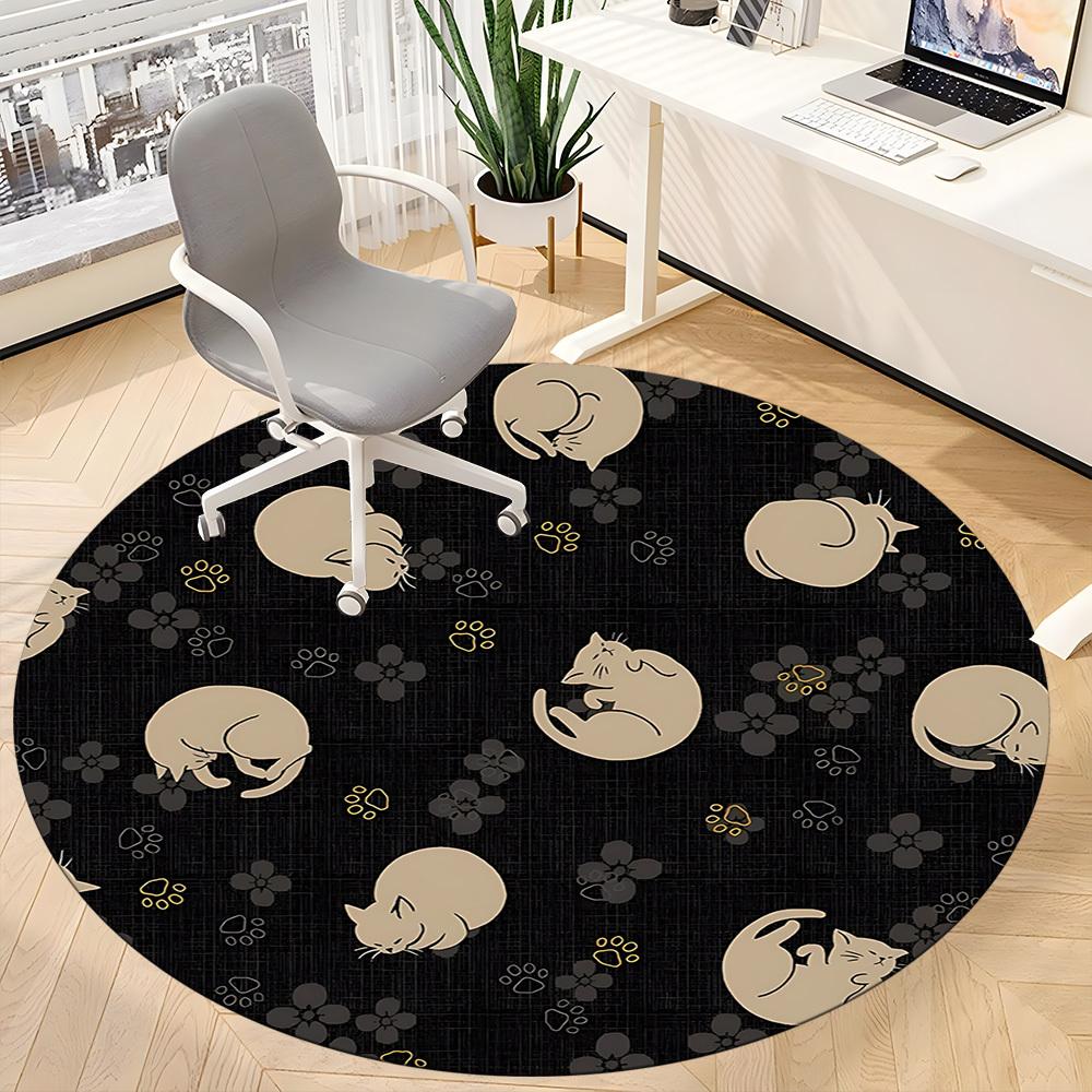 1pc Cat Floral Office Round Area Rug, Under Office Chairs Bedroom Living Room Home Decor, Room Deco