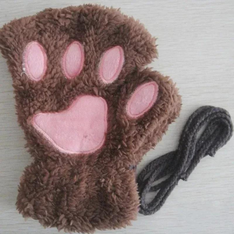 Adorabili guanti di peluche a forma di zampa di gatto, guanti di peluche, caldi e morbidi, senza dita, morbidi, da orso, guanti da costume, mezze dita