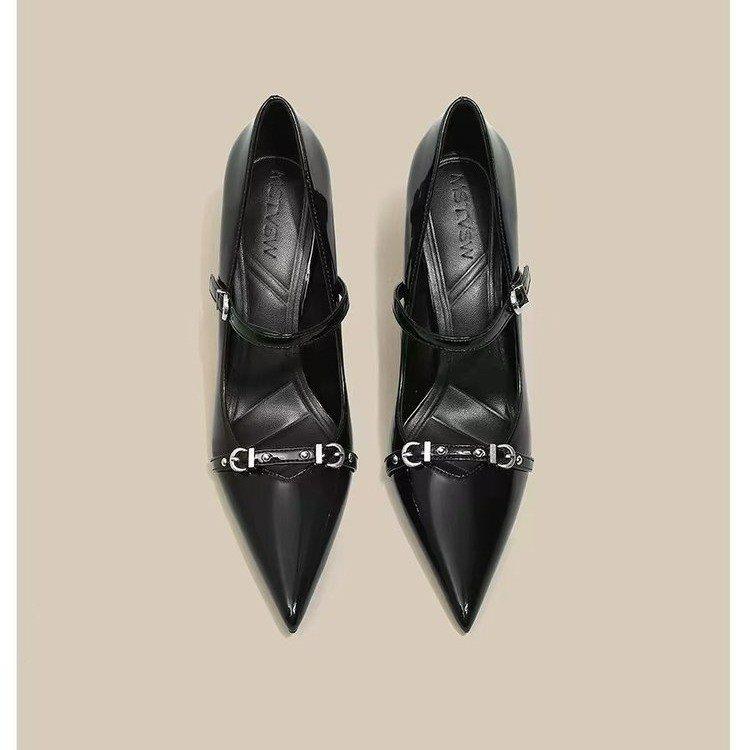 Versatile and not tired, small size high heels, black fashion 2025 foot year, new metal women's high heels temperament