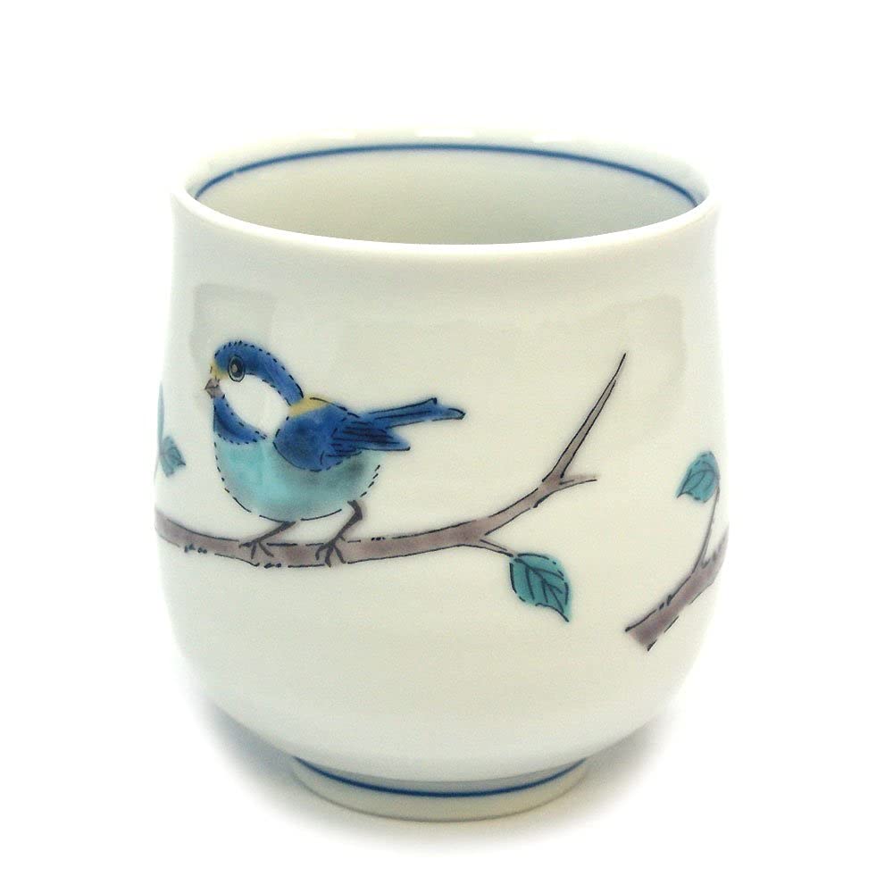 Waza No Kura Kutani Ware Teacup with a Mountain Sparrow Design. Stylish Ceramic Teacup and Bowl. Made In Japan.