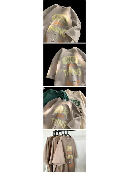 Men's Retro Oversized Heavyweight Cotton T-Shirt - Summer American Style, Short-Sleeve, 200g