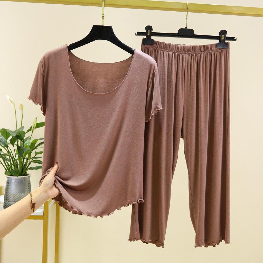 Modal-Pyjama-Set für Damen: Sommerliches Kurzarm-Top und kurze Hose, lockere Passform, große Größen, geeignet für den Außenbereich