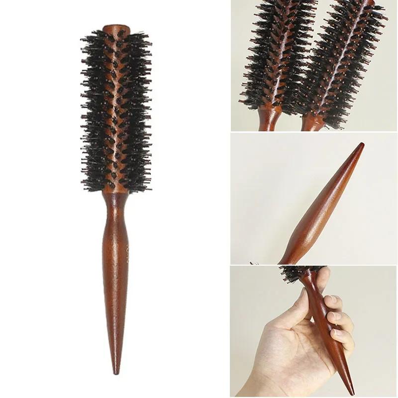 6 Style Wood Handle Round Rolling Brush Straight Twill Hair Comb Boar Bristle Round Barrel Hair Curling Brush Hairdressing Tool