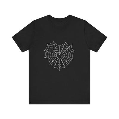 Heart Spider Web Themed Design Tshirt Gothic Style Womens Casual Loosefitting Short Sleeves Spider Print Fashion Black Tee