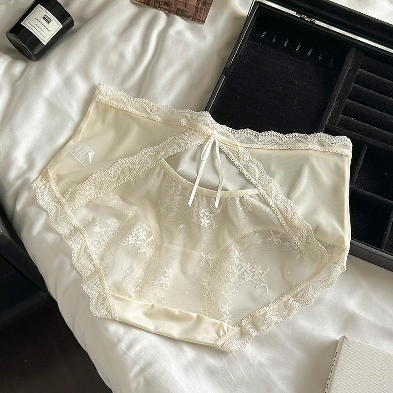 

Sexy French Lace Cutout Satin Women s Mid-Rise Panties with Moisture-Wicking Breathable Gusset Large телесный