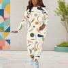 Women Plus Size Round Neck Long Sleeve Printed Top And Fitted Pants Two Piece Set