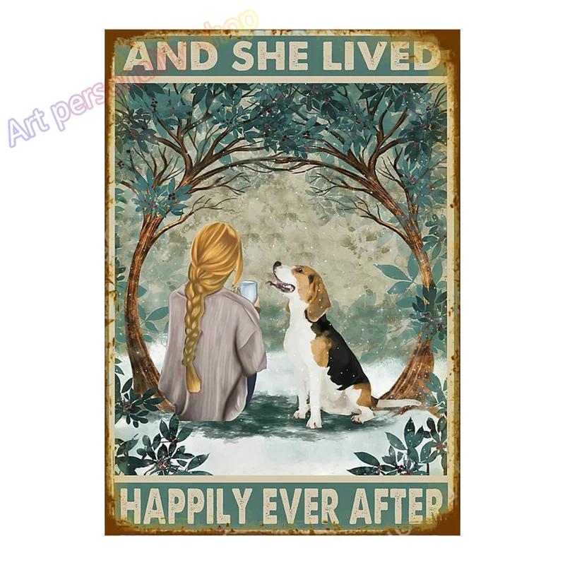 Mfoever Tin Sign Vintage Beagle Dog Coffee Tea Metal Tin Sign Set Retro Funny Pet Wall Art Decor for Home Kitchen Bar Rustic Iron Painting Plaque