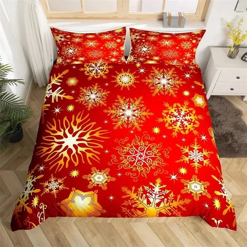 Gold Christmas Duvet Cover Set Gold Elk Xmas Printed Cartoon Christmas Festival Bedding Sets Full Queen Size with Pillowcase