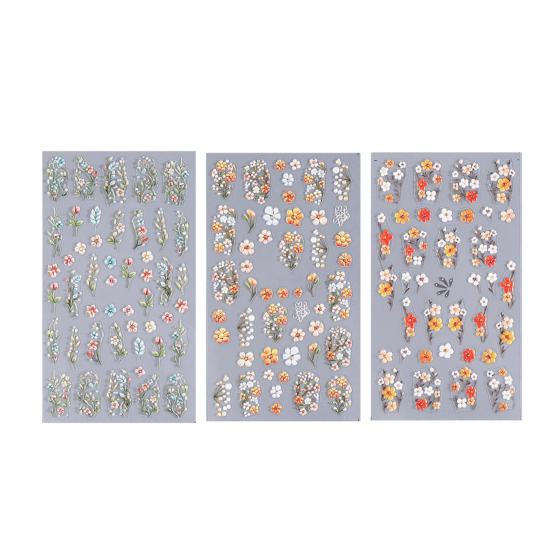 5D Embossed Flower Nail Stickers DIY Spring Summer Colorful Floral Nail Art Self-Adhesive Decals for Women Manicure Decoration