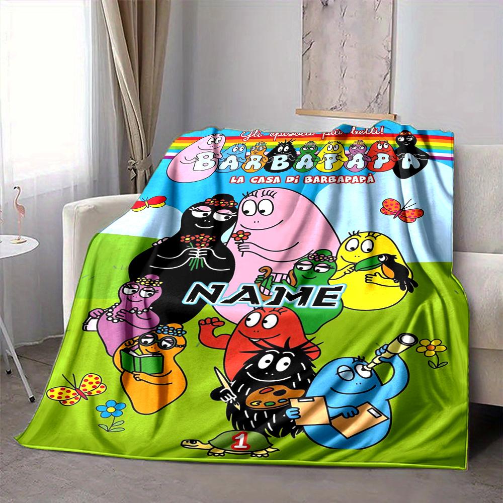 Custom 1pc Barbapapa Anniversary Celebration Blanket, Soft And Comfortable Blanket, Casual Warm, Camping Travel Blanket, Birthday Gift Q9125