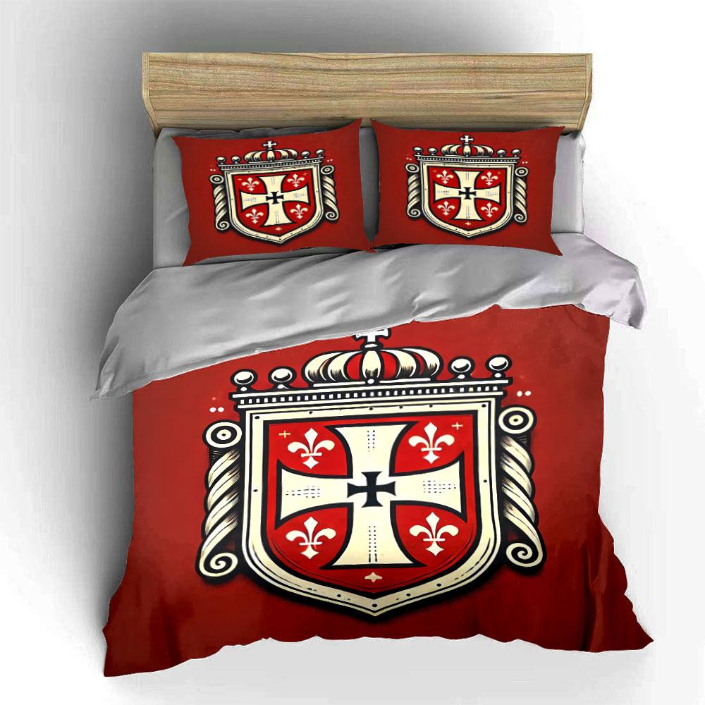 Rotes Königs-Wappenschild mit Kreuz Bettwäsche Bettbezug Set Bettbezug Kissenbezüge (1*Bettbezug 2*Kissenbezüge, ohne Bettdecke)