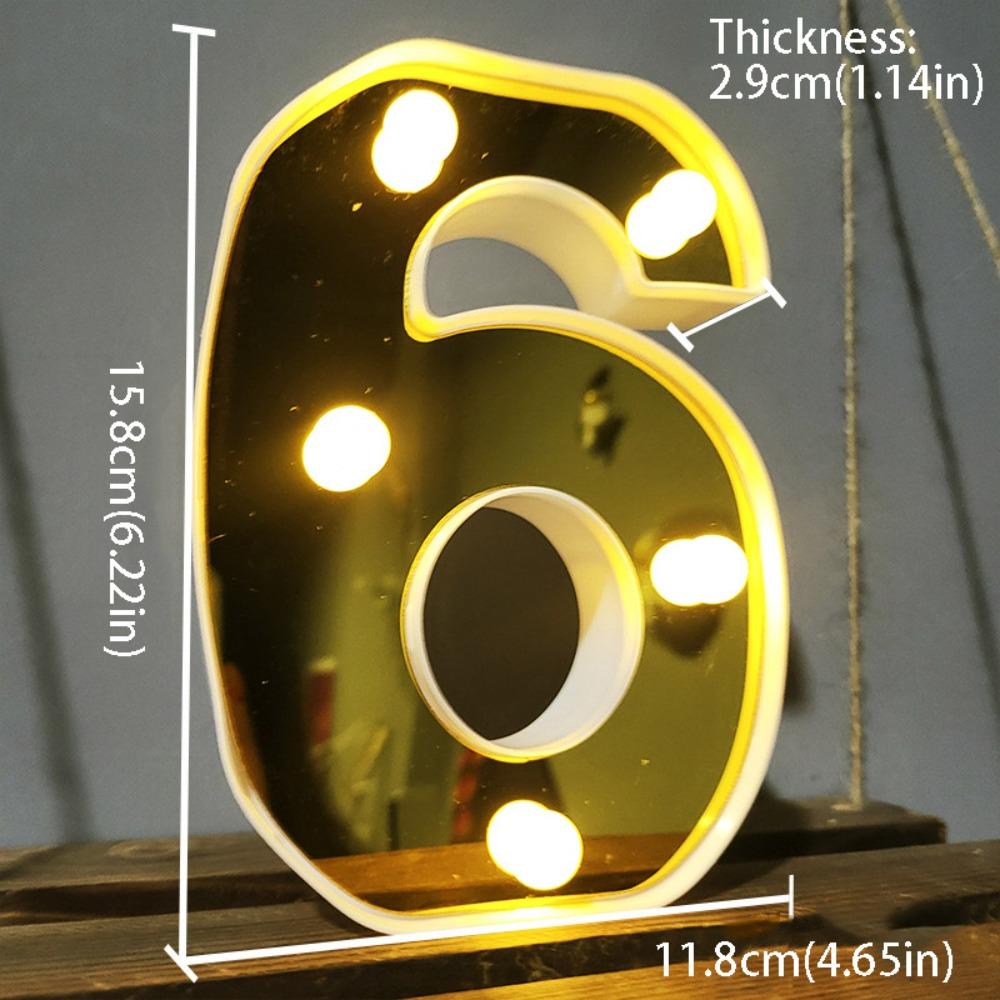 Gold 16CM Letters Lights Creative Mirror-Shaped Golden Numbers Led Lights Battery Powered Luminous Atmosphere Lamp
