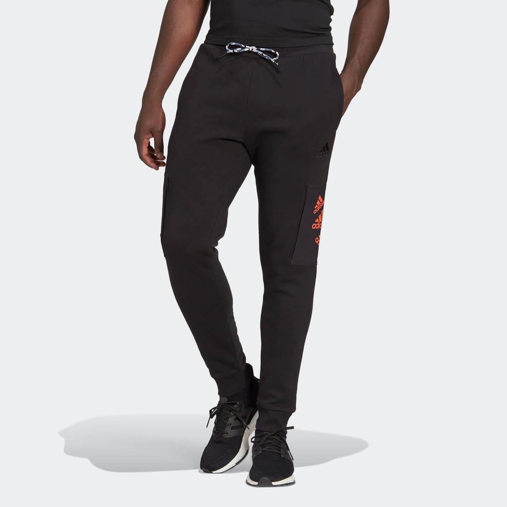 Adidas Logo Print Drawstring Joggers With Elastic Waist Men Bottoms Black HL9375