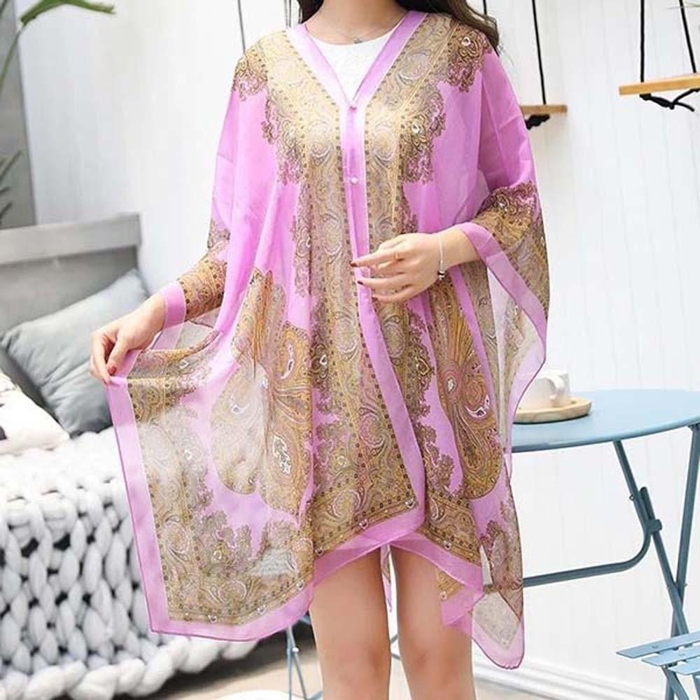 With Buckle Sunscreen Thin Large Scarf Breathable Seaside Vacation Cloak  for Mom