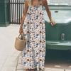 Women Long Slip Dress Breathable Summer Floral Print Casual Sleeveless Dress Spaghetti Strap Loose Swing Hem Ankle Length Beach Dress